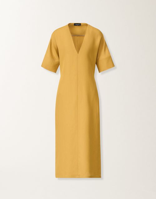 Fluid linen and viscose dress in mustard