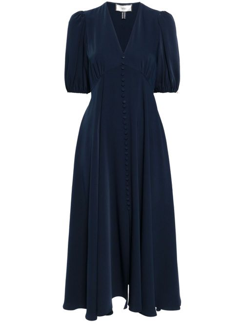 Decorative-buttons flared midi dress - Blue