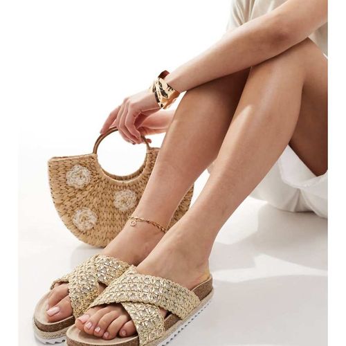 ASOS DESIGN Womens Wide Fit Jessica cross strap espadrille mule sandal in gold weave