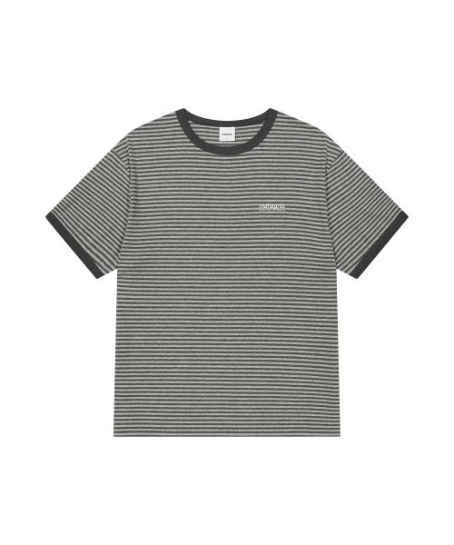 BASIC LOGO STRIPE RINGER TEE GREY