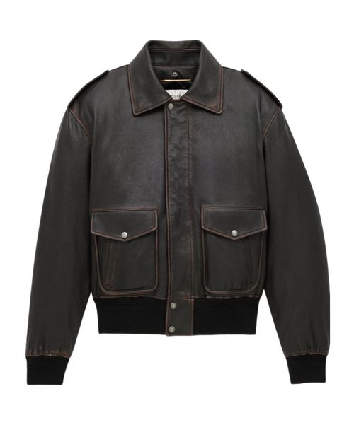 Bomber jacket in vintage grained lambskin and shearling