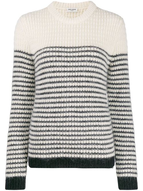 Striped crew neck jumper - White