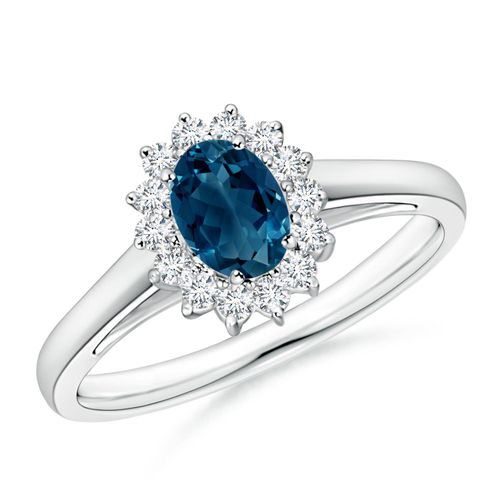Angara 0.54 Carat Princess Diana Inspired London Blue Topaz Ring with Halo in Platinum