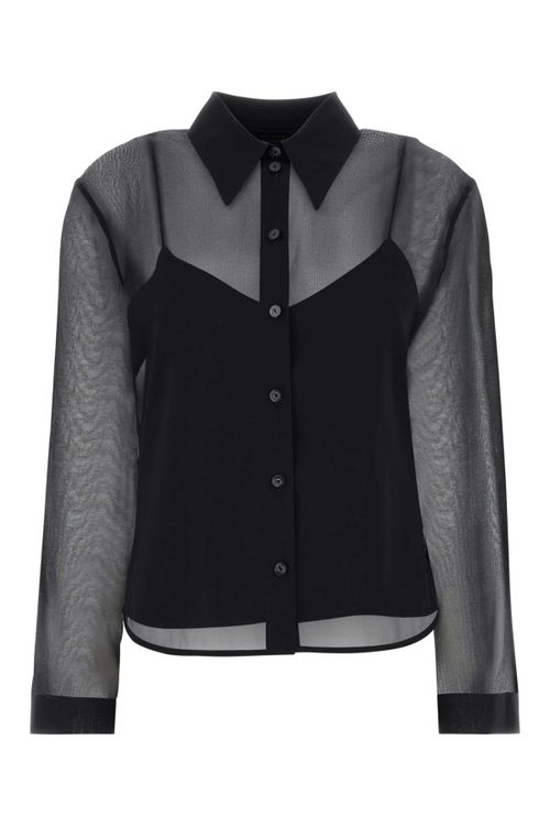 Silk Chiffon Colorblock Shirt — Black