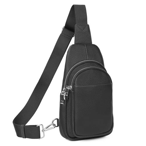 Befen Black Genuine Leather Small Sling Bag for Women Anti-Theft Crossbody Bags Fanny Packs Chest Bag for Travel with RFID Blocking Card Slots