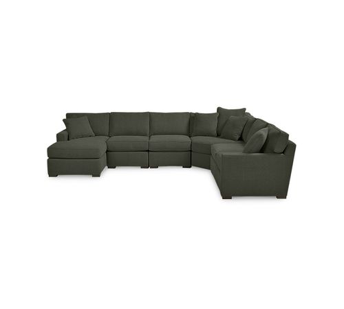 Radley Fabric 6-Piece Chaise Sectional with Wedge, Created for Heavenly Olive Green