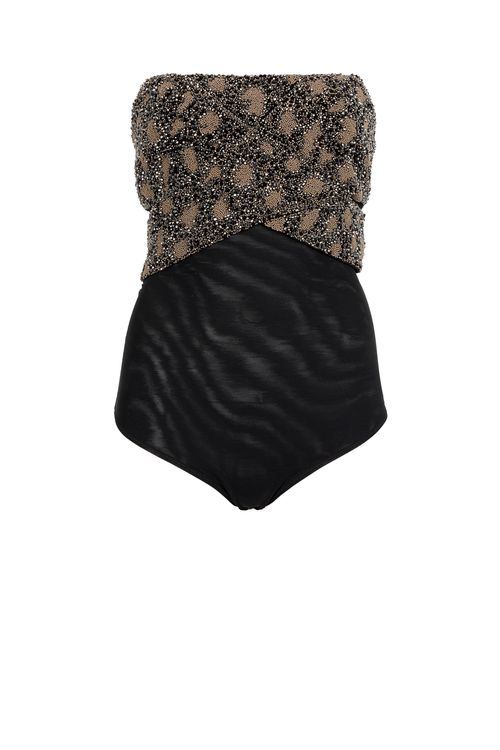 Bead-embellished Wrap-effect Bodysuit