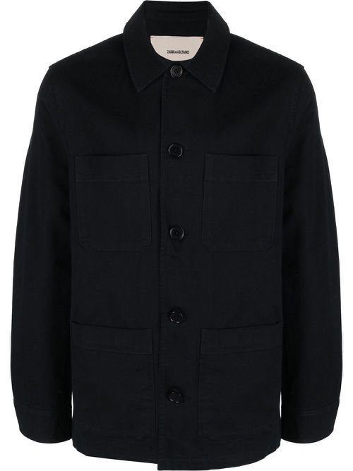 Slogan-print shirt jacket - Blue