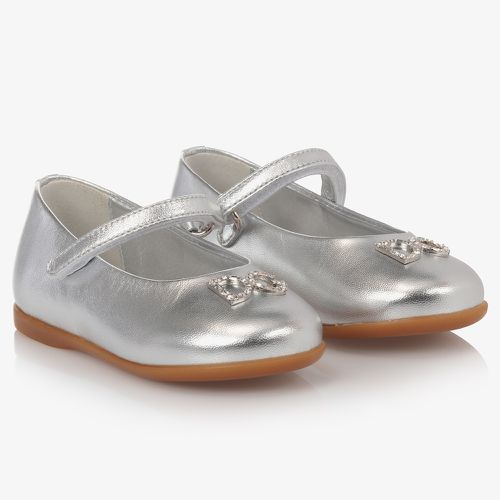 Girls Silver Leather Logo Shoes - Size: 26 Kids From Childrensalon