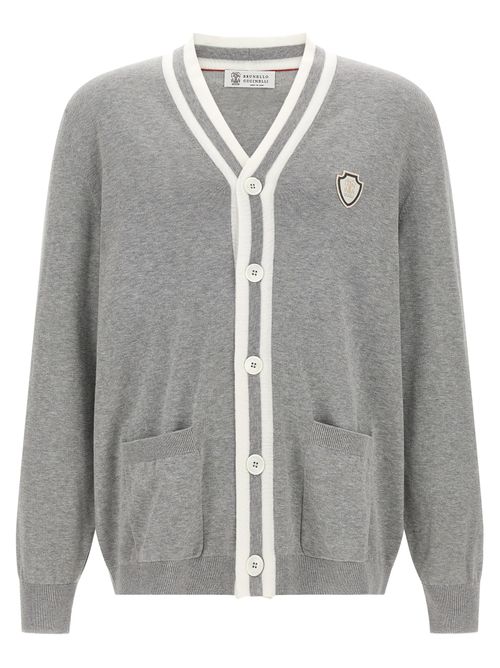 Cotton V-Neck Cardigan — Gray