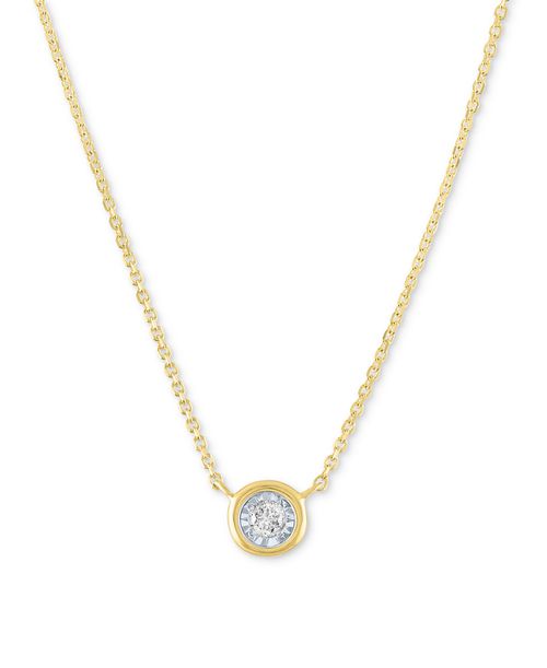 "Diamond Bezel 18"" Pendant Necklace (1/20 ct. t.w.) in 10k White or Yellow Gold - Yellow Gold"