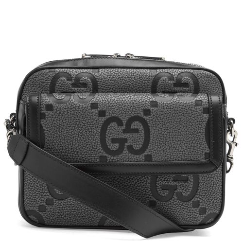 Gucci Men's GG Jumbo Leather Crossbody Bag in Black 