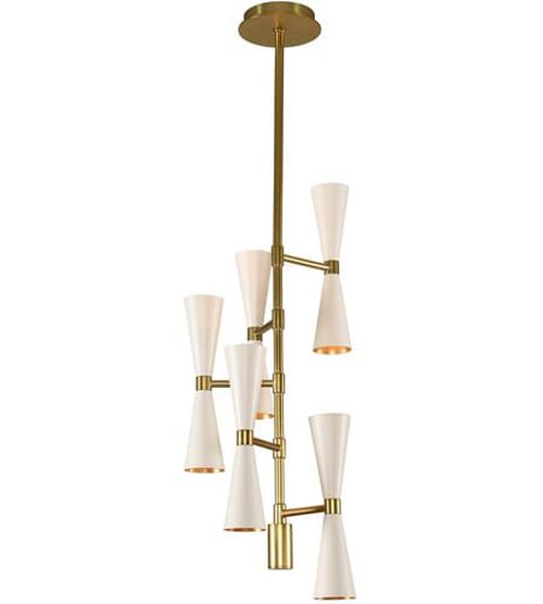 Milo 10-Light Mid-Century Modern Chandelier in White and Vintage Bra