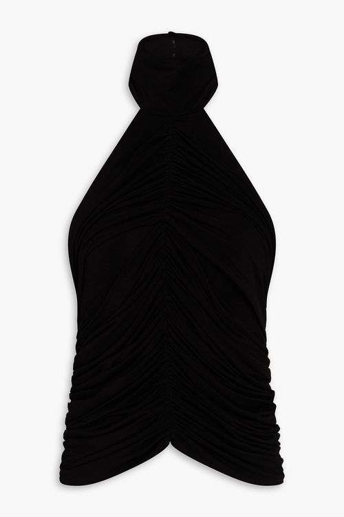 Ruched cupro-blend jersey top - Black - FR 42
