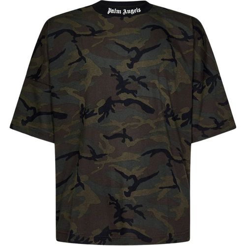 Palm Angels Mens Camo Classic Logo Oversize Tee Military - Green Cotton - Sma