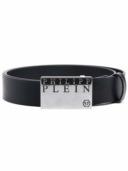 Logo buckle leather belt - Black