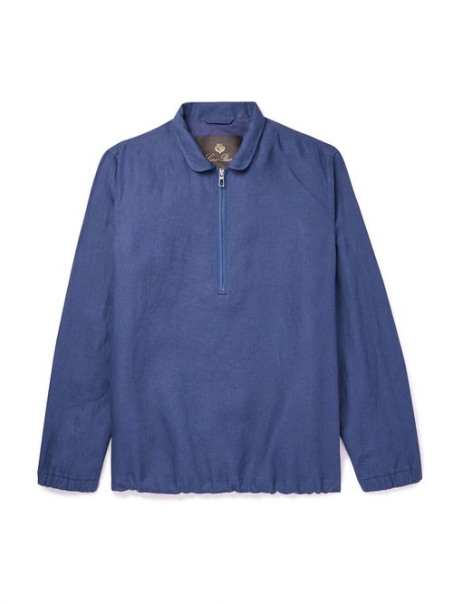 Linen Half-Zip Jacket - Men - Blue - M