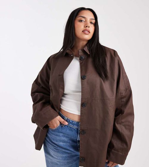 ASOS DESIGN Curve waxed Harrington jacket in chocolate-Brown
