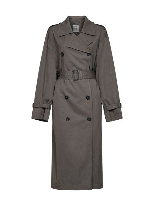 Double-Breasted Cotton-Blend Trench Coat — Gray
