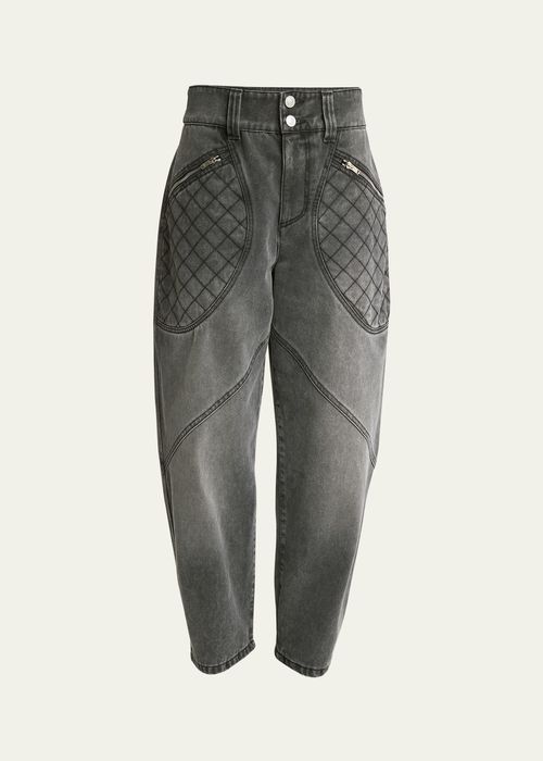 Catarina Quilted Zip-Pocket Denim Pants