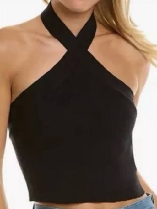 Ribbed Sweater Knit Halter Tank Top In Black