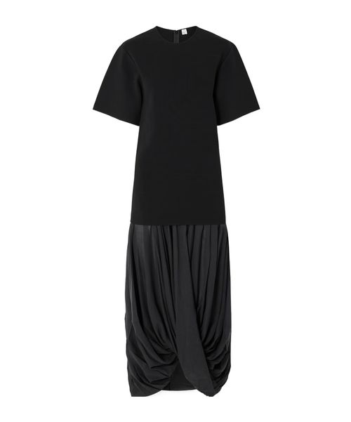Cocoon draped voile-paneled knitted midi dress