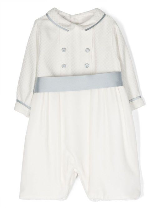 Check-pattern long-sleeve romper - White