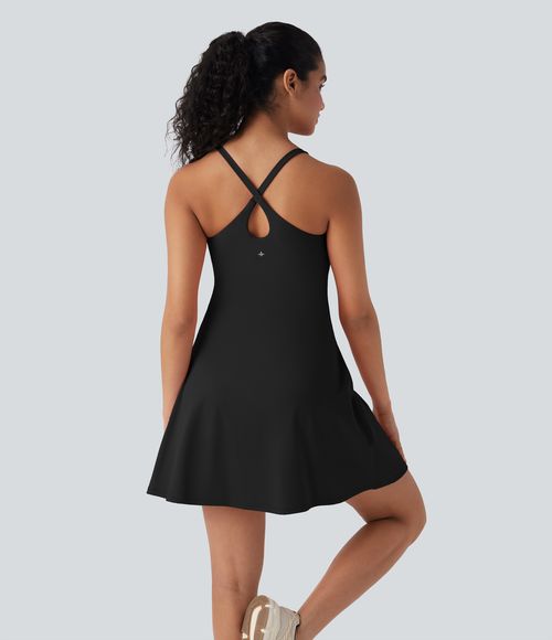 SoftlyZero™ Plush Active Dress-Longer Length-Easy Peezy Edition D-F Cups Workout Dress - Black