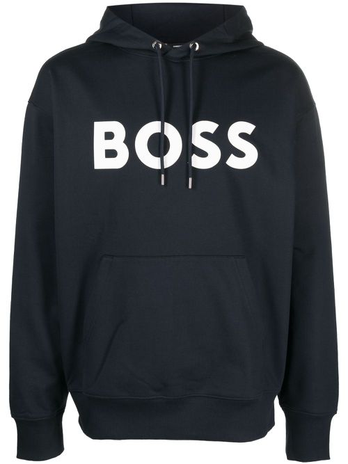 Logo-print cotton hoodie - Blue