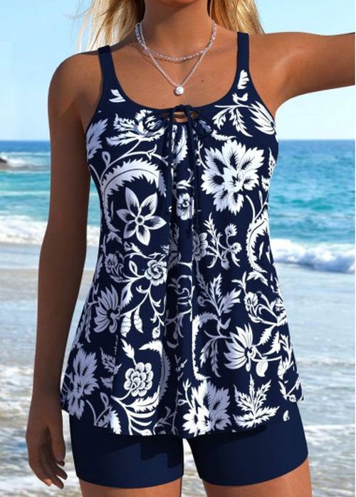 Modlily Green Mid Waisted Lace Up Tankini Set