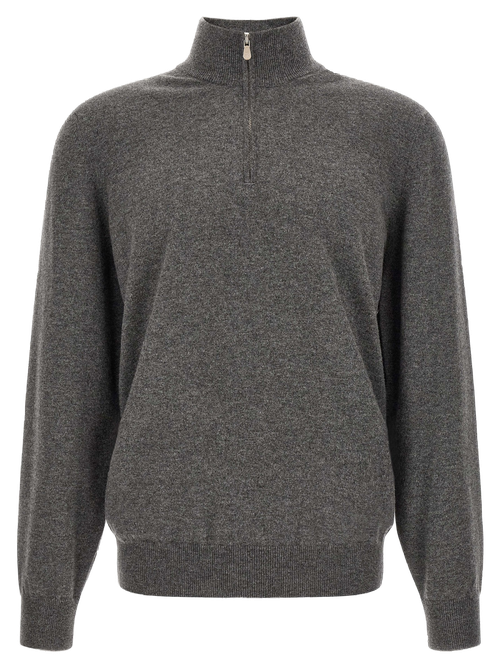 Half-Zip Cashmere Cardigan — Gray