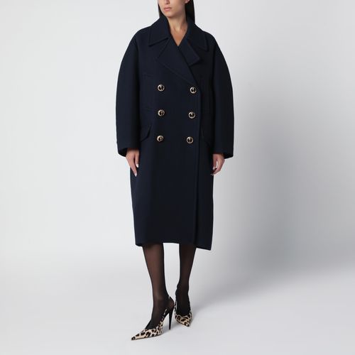 Long navy textured wool pea coat
