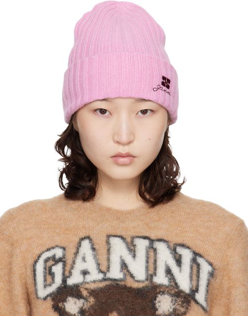 Pink Wool Knit Beanie