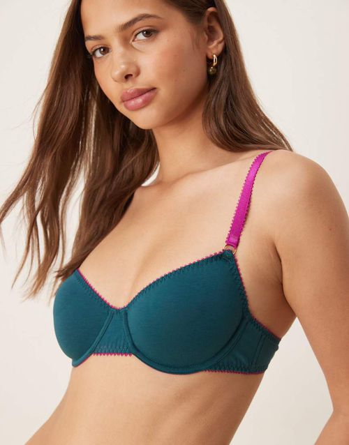 Freda cotton underwire bra in teal-Blue