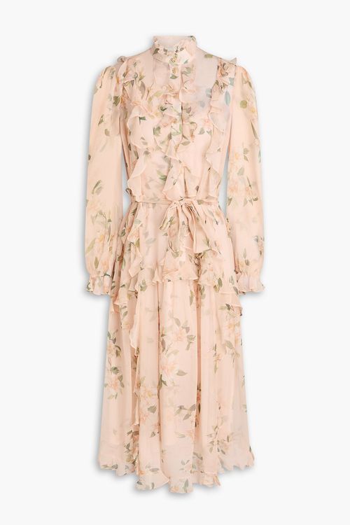 Pussy-bow ruffled floral-print silk-georgette midi dress - Pink - 00