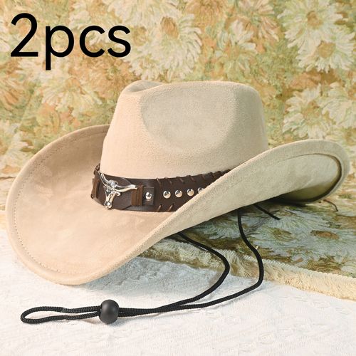 TEMU 2pcs Women's Elegant Western Cowboy Hats - Lightweight Non-stretch Polyester, Solid Color With Metallic & Stud Accents, For Casual & Forma