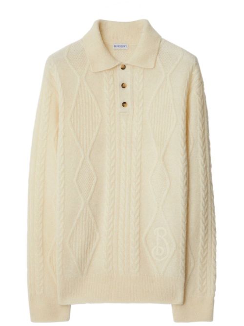 Aran-knit polo shirt - Neutrals