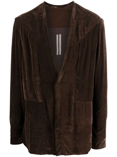 Plunge V-neck velvet shirt - Brown