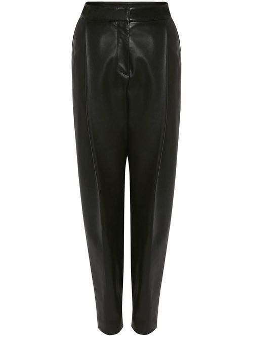 Pleated leather tapered trousers - Black