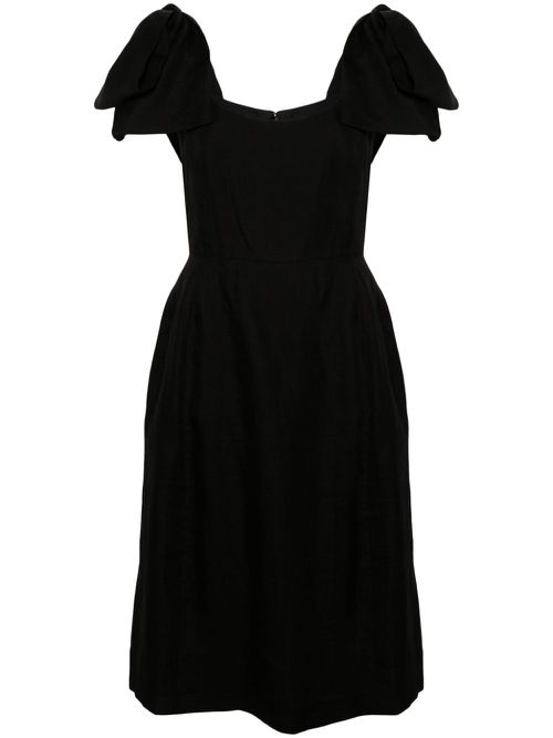 Bow-detailed ramie midid dress - Black