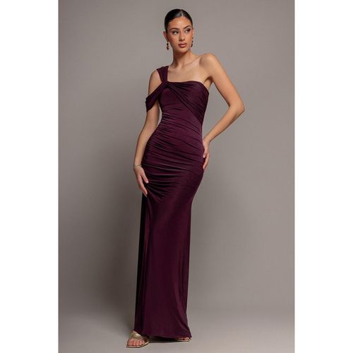 Goddiva One Shoulder Asymmetric Twist Maxi Dress - Burgundy