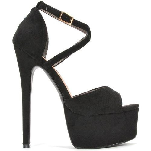 Xy London 'suzanna' Strappy High Platform Heels With Peep Toe In Jet Black