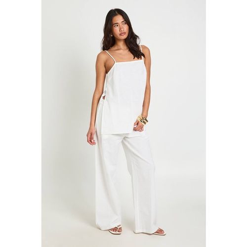Boohoo Women's Linen Look Longline Cami & Wide Leg Trouser Co-Ord in Natura