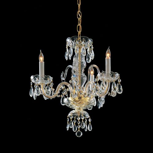 Traditional Crystal 3-Light 18" Mini Chandelier in Polished Brass with Clear Hand Cut Crysta