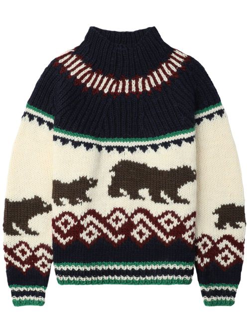 Patterned intarsia-knit jumper - White
