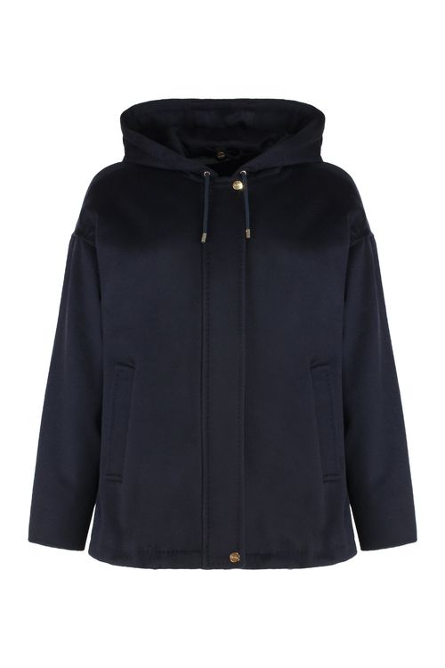 Wool Blend Quilted-Lining Zip Sweater Jacket with Pockets