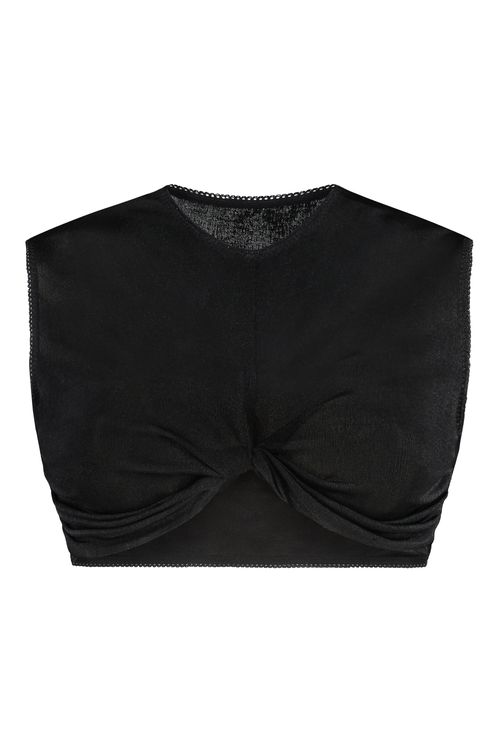 Lace Trim Mini Technical Fabric Crop Top