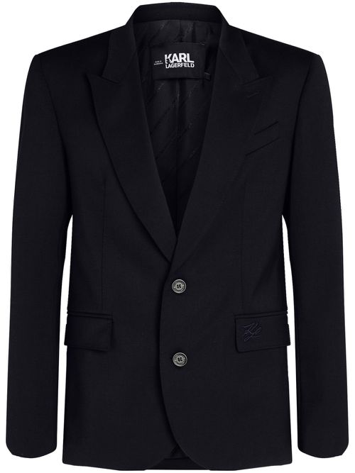Logo-embroidered single-breasted blazer - Black