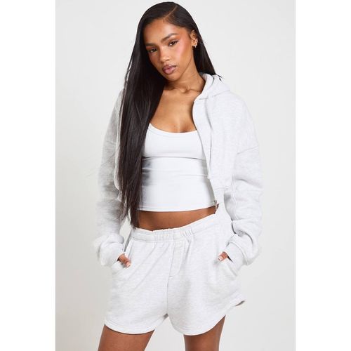 Boohoo Women's Zip Through Hoodie & Henley Short Tracksuit in Ash Grey | : Large
