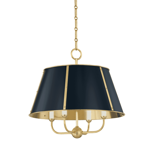 Aged Brass Darkest Blue Four Light Chandelier from the Cambridge Collection